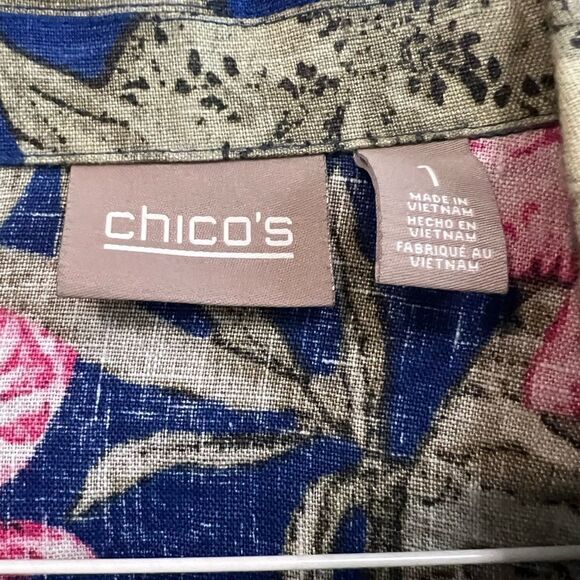 Chico’s size 1 gorgeous pink & blue floral linen jacket - Picture 4 of 7